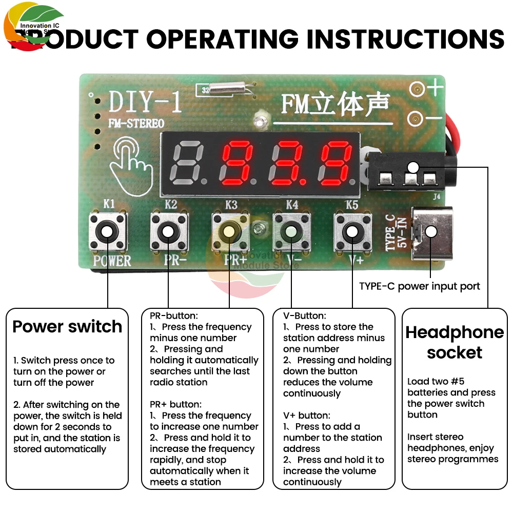 87-108MHz AM/FM Medium Wave FM Two Band Stereo Digital Tuning Machine Headphone Radio Module Kit Diy Production Teaching Product