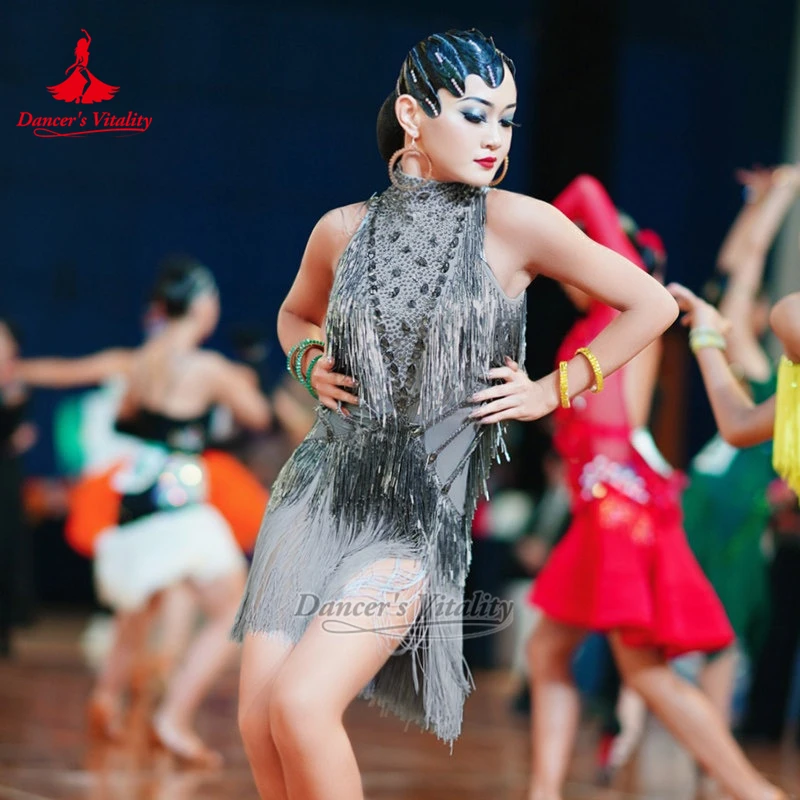Adult&Teenagers Professional Competition Tassels Dresses Customized Female Samba Salsa Chacha Perform Outfit Dancer's Vitality