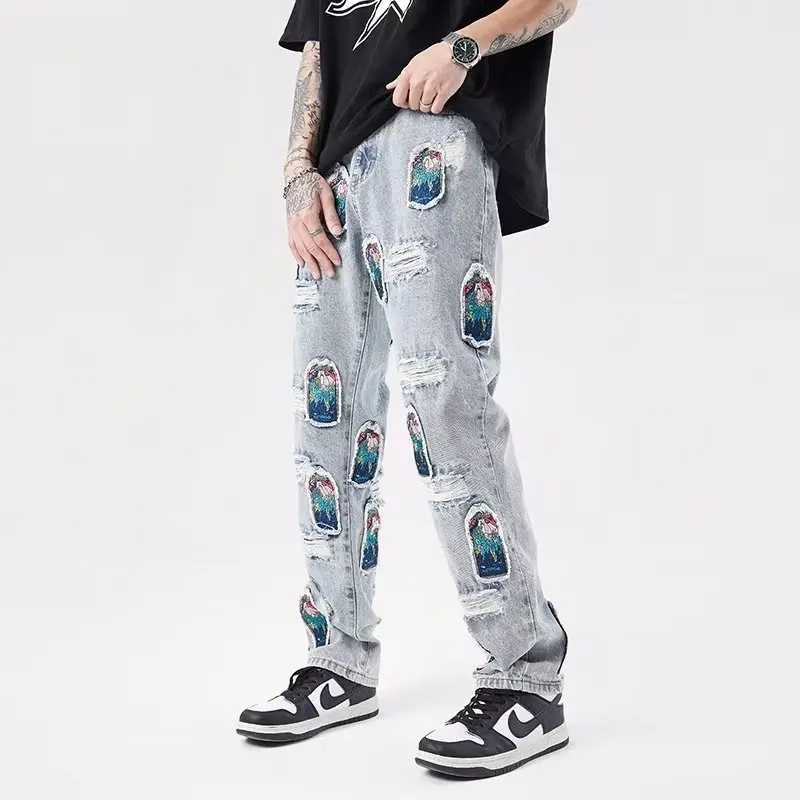 2026 Japanese Streetwear Embroidery Men Jeans Pants Cargo Vintage Harajuku Men\'s Denim Trousers