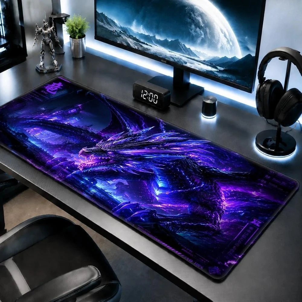 Large neon purple dragon game mat - Futuristic style, suitable for home offices and computer setups alfombrillas gaming