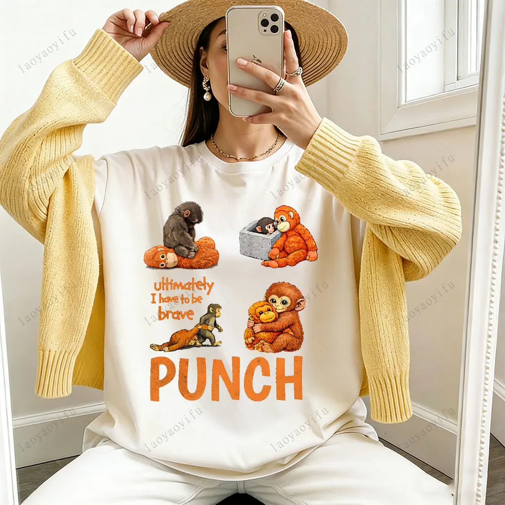 Punch Monkey T Shirt Cute Monkey Tops Animal Print Tees Kawaii Clothes Vintage Clothes Y2k Accessories Clothes