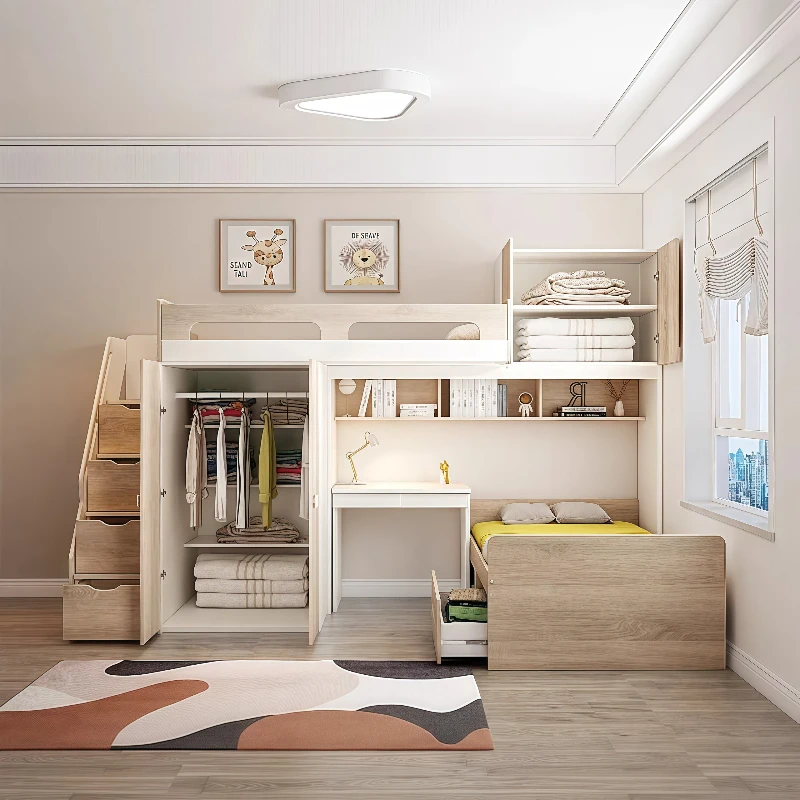 

Children's Family Child Bunk Bed Double Layer Bed Storage Cabinet Modern Wooden Children Furniture Cama Montessori Infantil