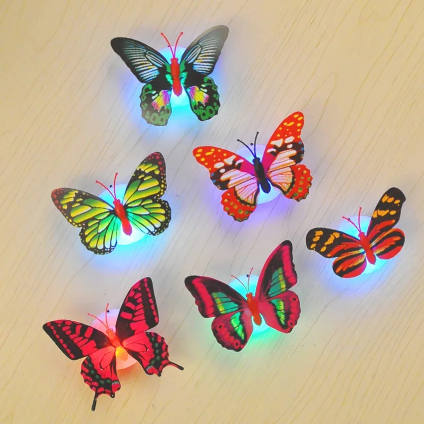 LED Light Night Atmosphere Lamp with Colorful Changing Butterfly Indoor Light with Suction Pad Home Party Desk Wall Decor