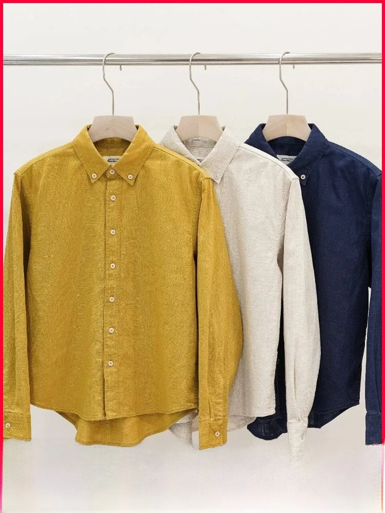 

Мужская рубашка с длинным рукавом в ретро-стиле, удобная, дышащая, повседневная, модная, из смесового хлопка и льна, весна-лето, трендовая