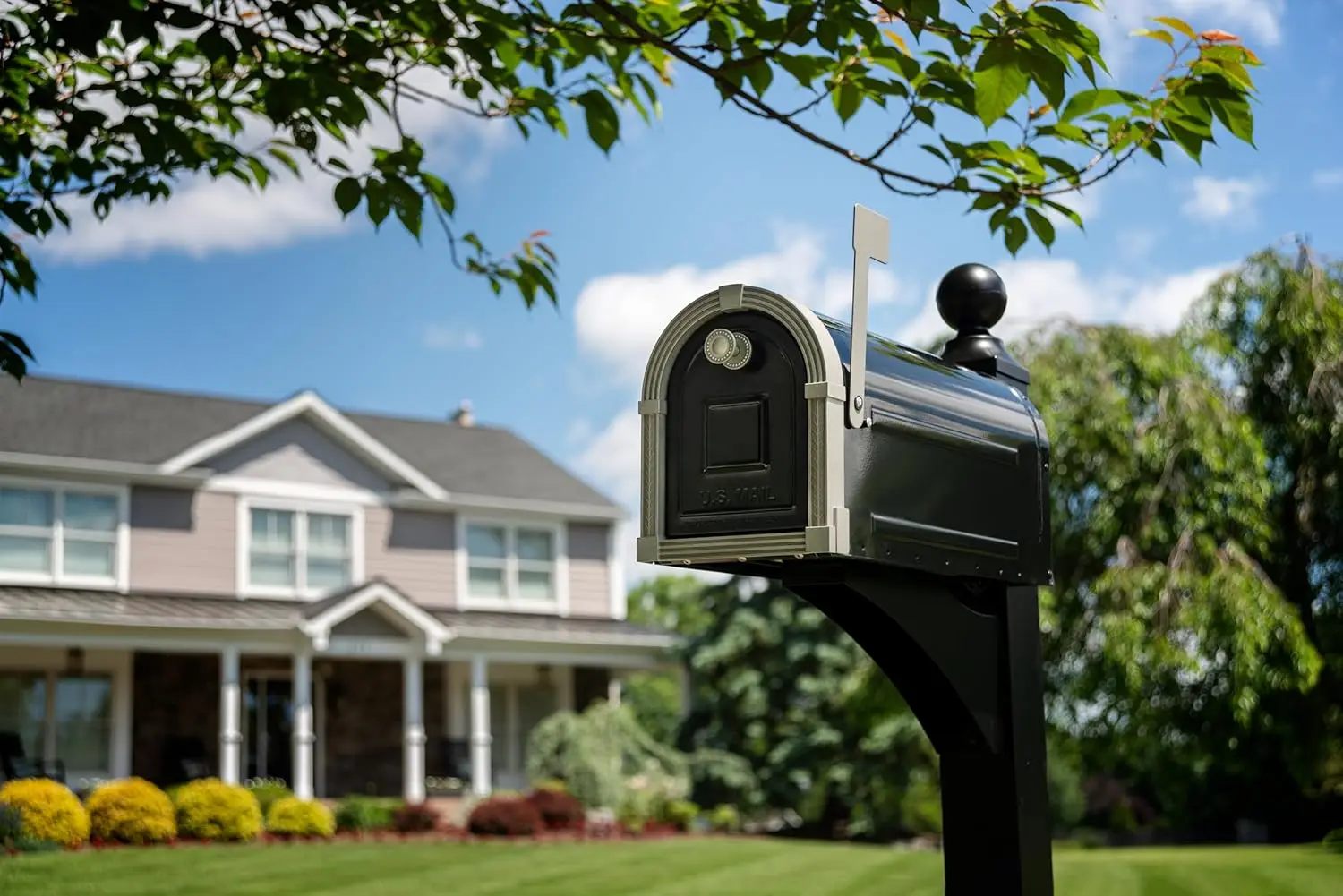 2025 USA Large, Steel, Post Mount Mailbox, Black with Brushed Nickel Mailboxes & Accessories 22.99