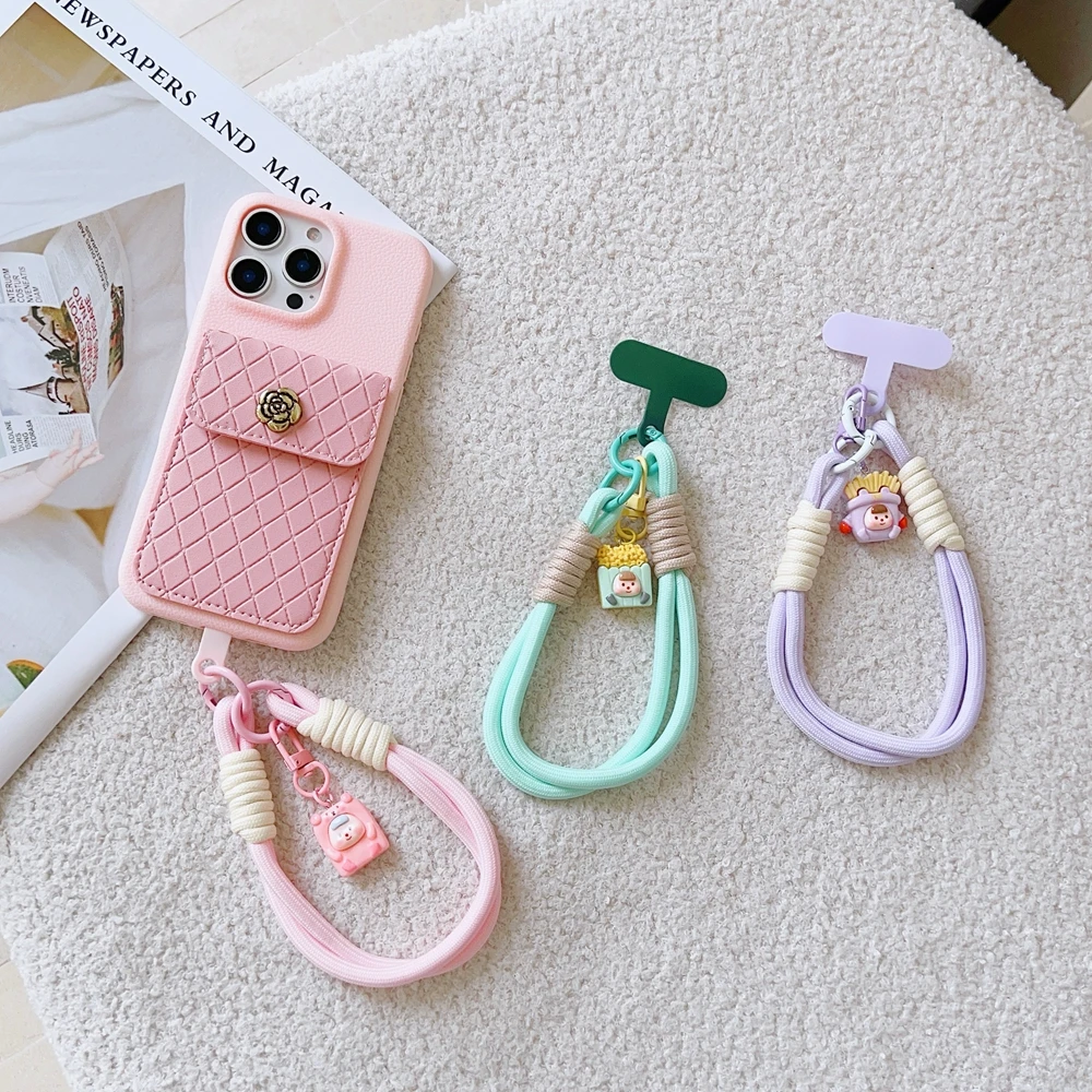 كوريا العالمي مضفر الهاتف المحمول الحبل حزام الكرتون معلقة سلسلة حلقة الحبل مع التصحيح شريط للرسغ هاتف محمول انفصال #4