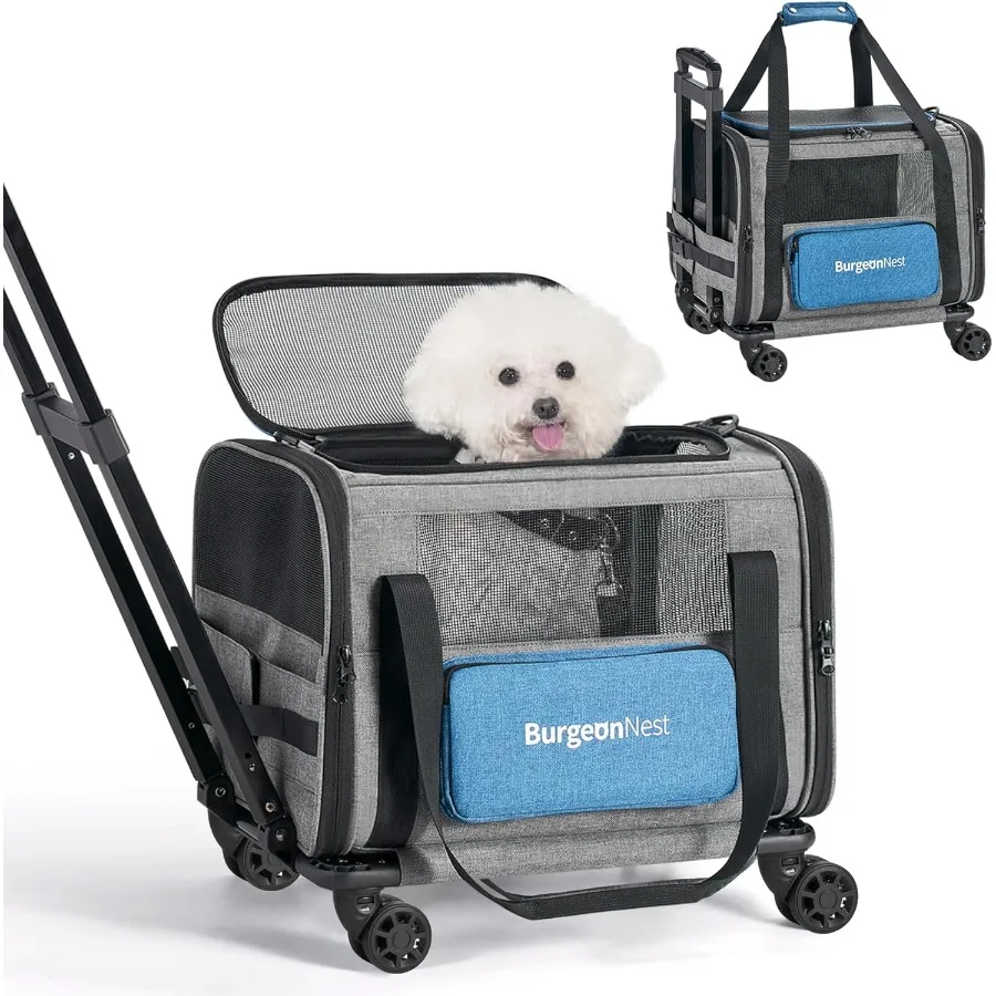 

Cat Carrier with Wheels Airline Approved Pet Carrier for Dogs 9 lbs with Telescopic Handle Small Dog Bag with Wheels Removable