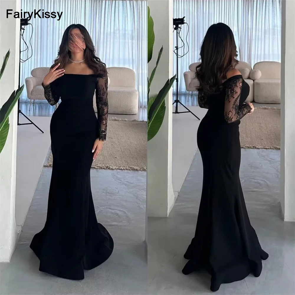 FairyKissy-Robe de Soirée Noire en Dentelle Arabe à Manches sulf, Tenue de Bal Personnalisée pour Occasions Formelles