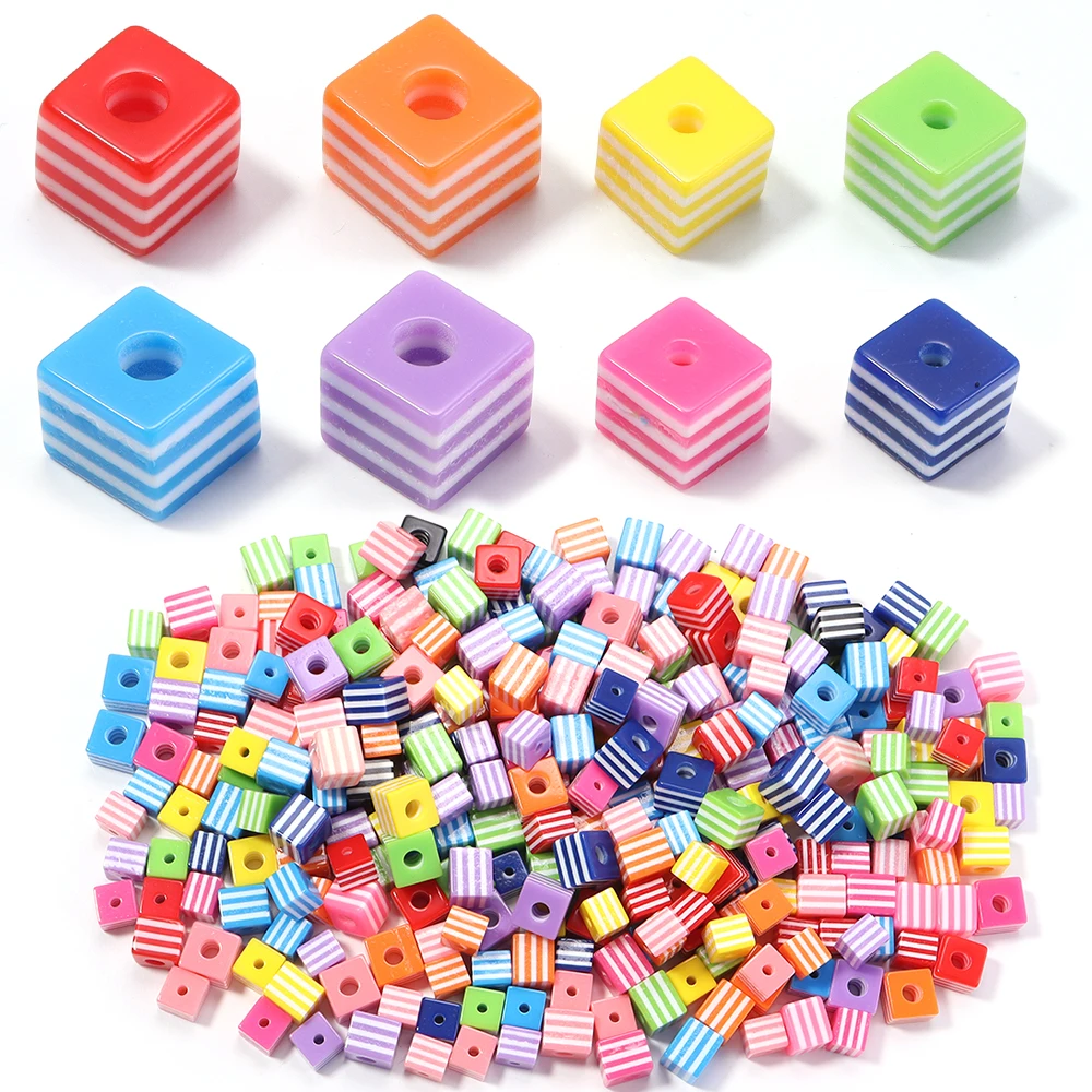 

50Pcs/Lot Color Striped Square Cube Resin Beads Loose Spacer Beads for Craft Making DIY Bracelets Charm Accessories