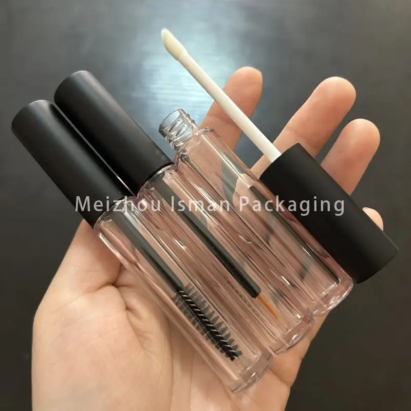 

50Pcs new style matte black top mascara container cosmetic lip gloss packaging bottle eyeliner tube with wands brush 3ml