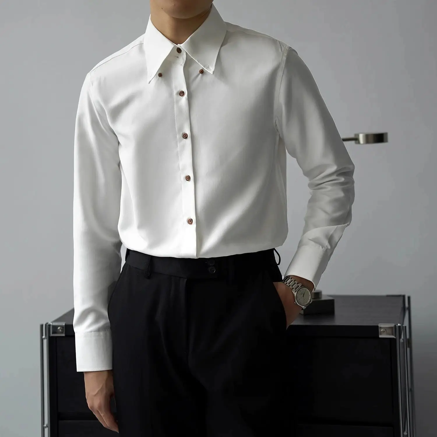 Men Clothing Italian Style Suede Shirt Men Long Sleeve Non Iron Slim Fit Wrinkle Free Business Casual Luxury Men Dress Shirts