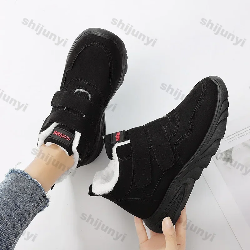 Women Winter Plush Platform Warm Casual Shoes Female Fashion Warm Cotton Shoes Ladies Lightweight Non-slip Slip on Ankle Boots
