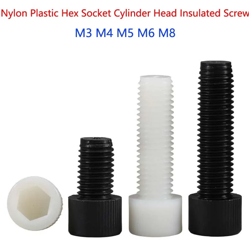 Black/White Nylon Plastic Hex Socket Cylinder Head Insulated Bolt/Screw/Stud Socket Cap Allen Head Bolt Screw M3 M4 M5 M6 M8
