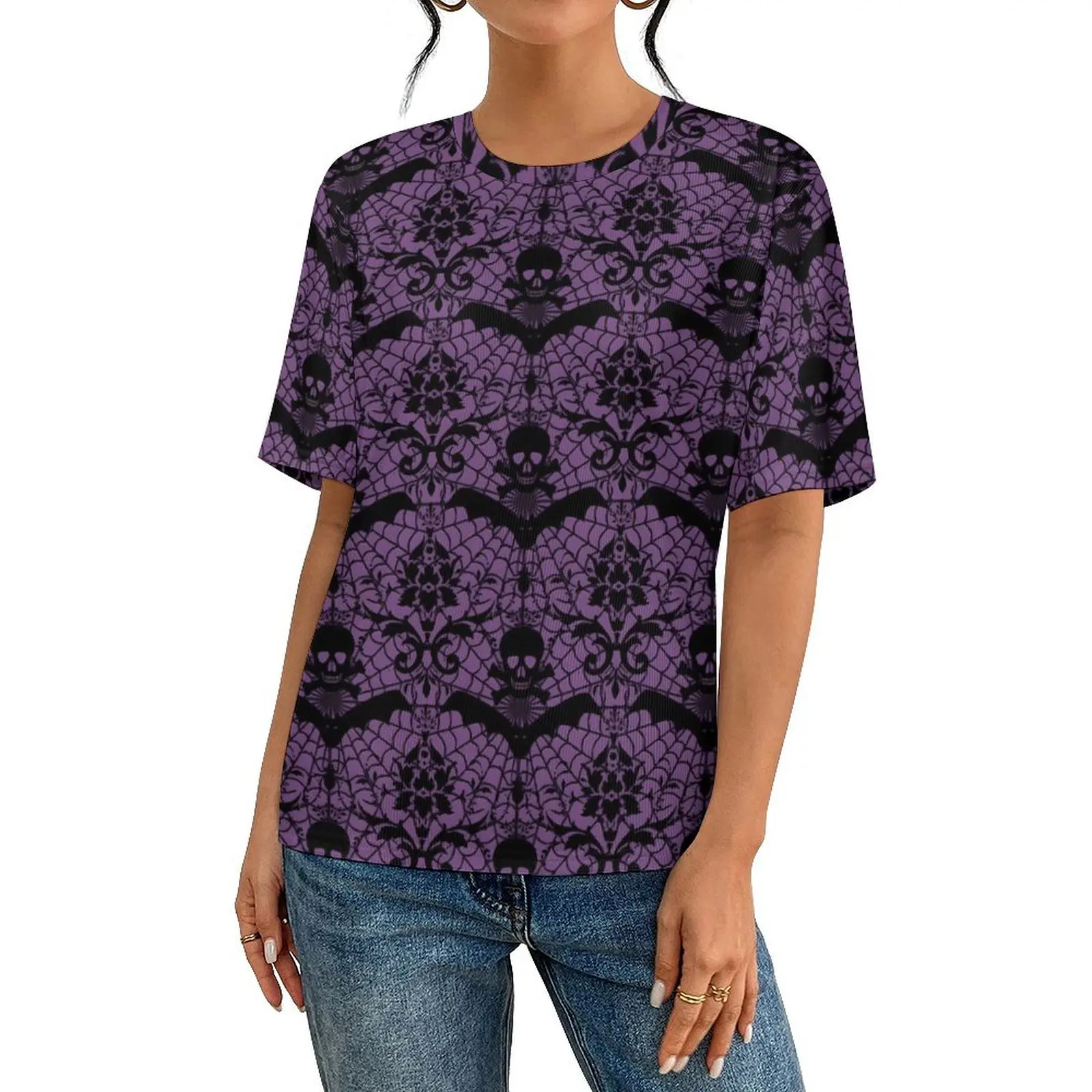 Big Size T Shirt Summer Retro Halloween T-Shirts Damask Purple Y2K Fun O-Neck Tshirt Mens Hippie Design Tops