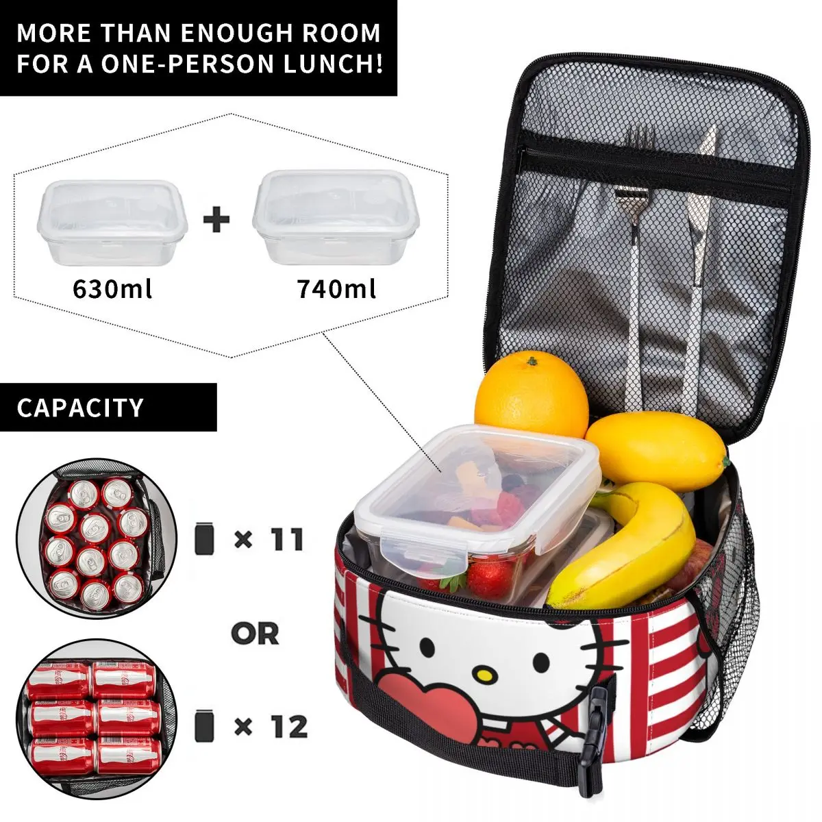 Custom Hello Kitty Insulated Lunch Bag for Women Thermal Cooler Food Lunch Box School Portable Tote Bags