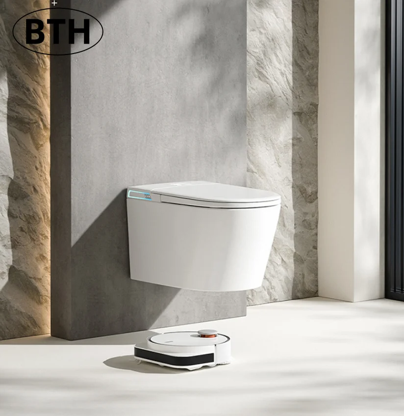 Wall Hung Smart Toilet Floating Elongated Remote Control Seat Heating Integrated Water Tank Pattern For Small
