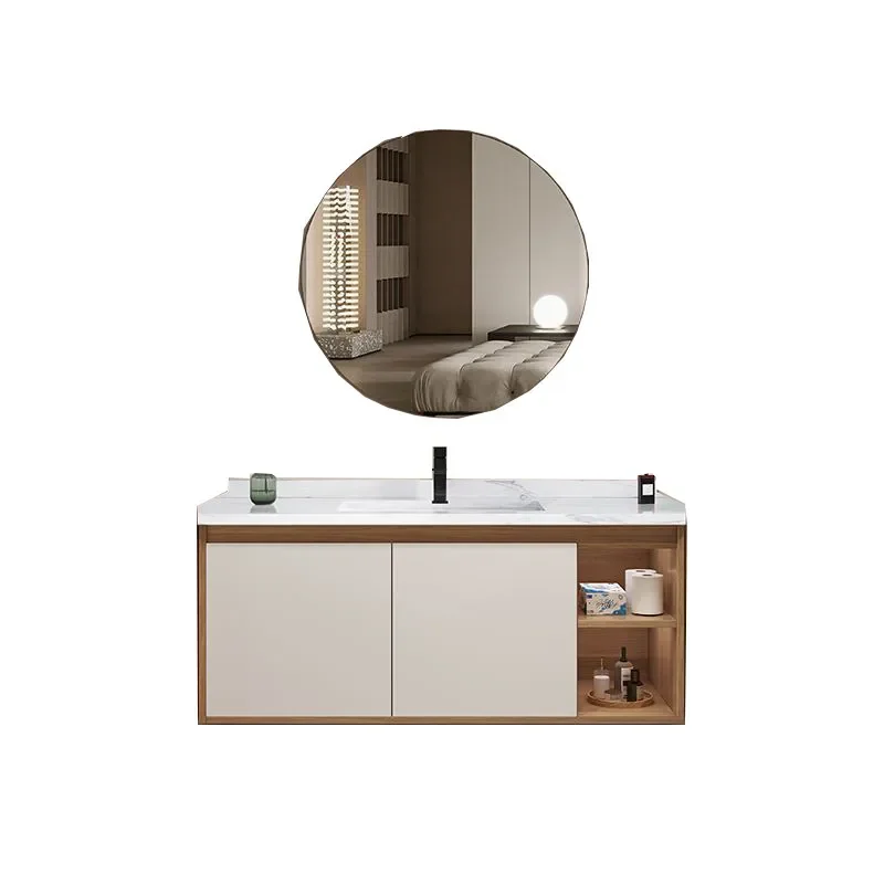 Rustic Wood Bathroom Vanity with Ceramic Integrated Sink Smart Mirror Cabinet Combo Washbasin Unit for Modern Bathrooms