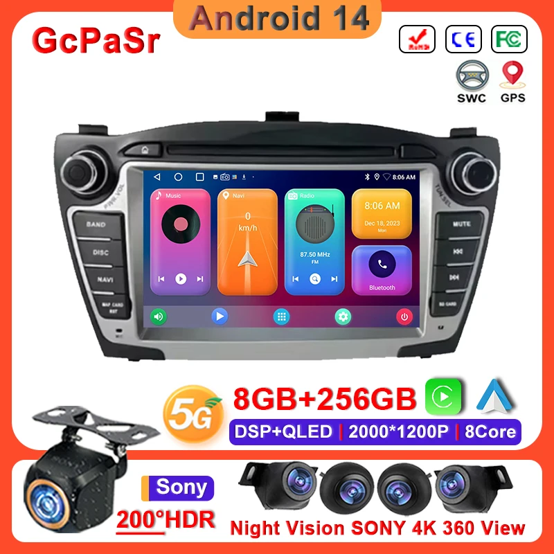 Android 14 Carplay For Hyundai IX35 Tucson 2 LM 2009 - 2015 Car Radio Multimedia Video Player QLED Screen GPS Navigation WiFi 5G