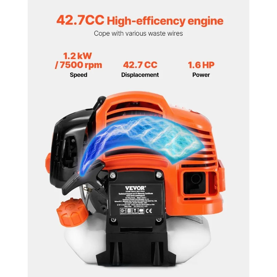 ماكينة تشذيب السلسلة 42.7CC ثنائية الأشواط تعمل بالغاز أداة تشذيب الأعشاب 16.9 ماكينة تشذيب العشب اللاسلكية متعددة الوظائف مع أسطوانة كتف
