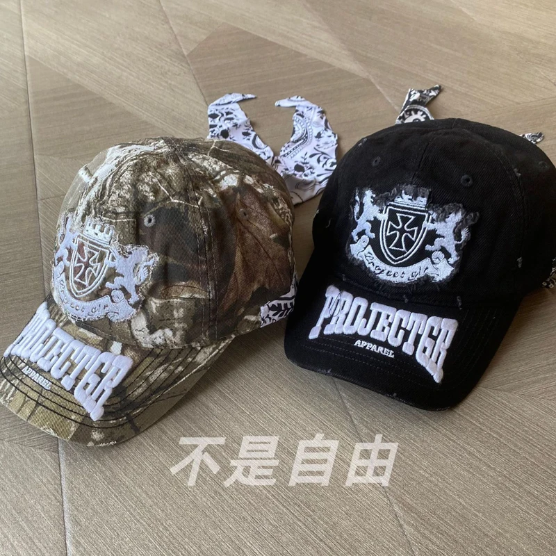 

2-in-1 Strap Design PROJECT Patch Embroidery Lion Cross Badge Baseball Cap Men Women Sun Hat Four Seasons Peaked Cap Adjustable