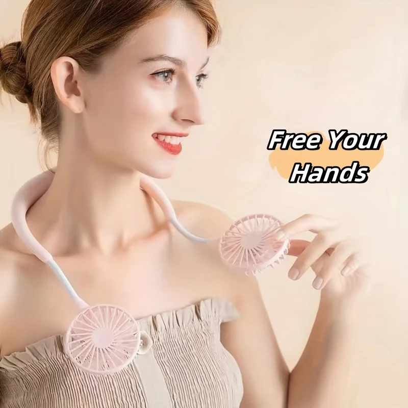 1pc 3-Speed Hands-Free Neck Fan - Ultra-Portable & USB Rechargeable with ° Adjustable Airflow for Cool Comfort in Summer - Perf