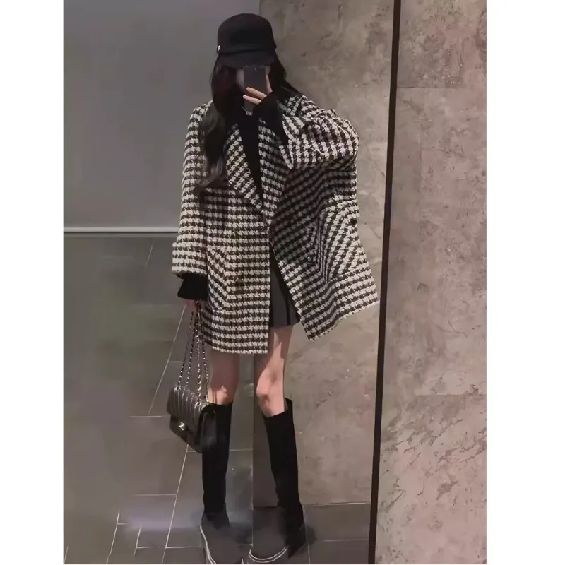 

Модная женская куртка из синтетической шерсти, свободная и элегантная двубортная куртка, зимняя толстая и теплая смешанная куртка