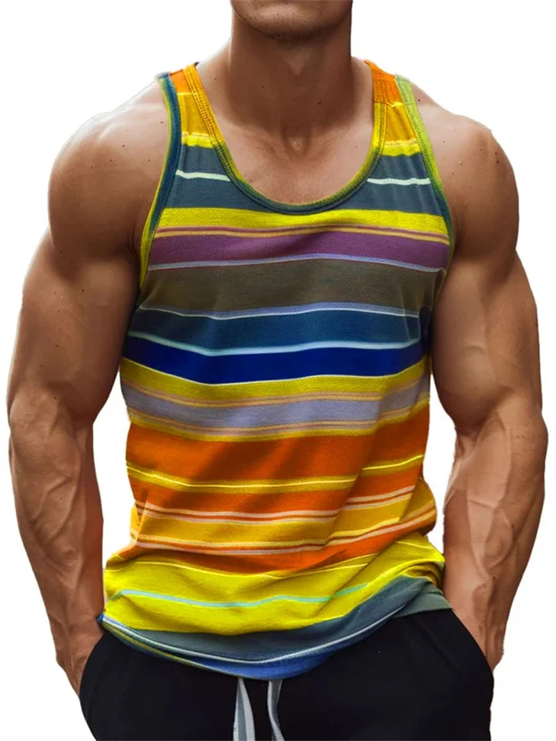 Stripe Colours 3d Printed Tank Top For Men Summer Classic Gym Fitness T-Shirt Street Sports Running Sleeveless Tees Tops Vest