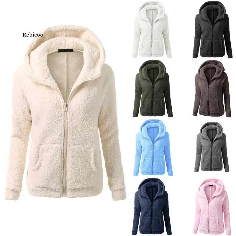 

Winter Autumn Warm Jacket Casual Female Sweatershirt Coat Solid Soft Fleece Women Coat Hooded 2022 Zipper Zip-up Full