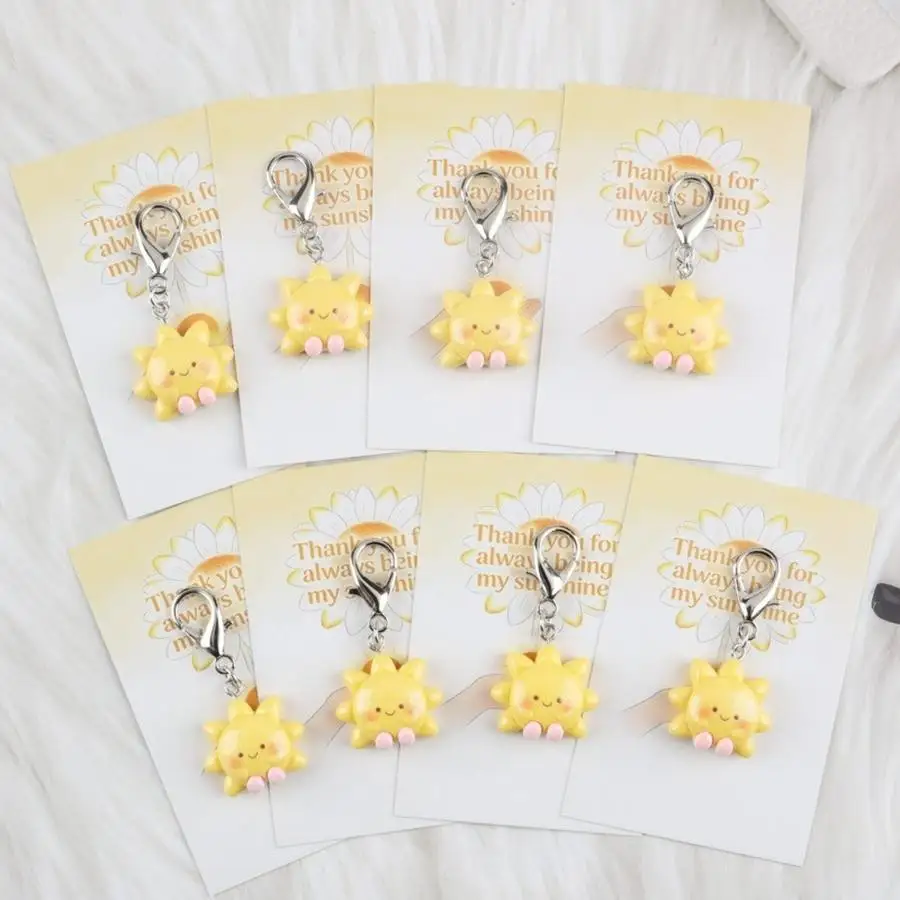 1/5/10/20/50/100pcs 2D Flat, s 2D Cute Smiling Sun Series Keychain Set, Comes with a Thank-you Sun Card, Suitable for Gifting to