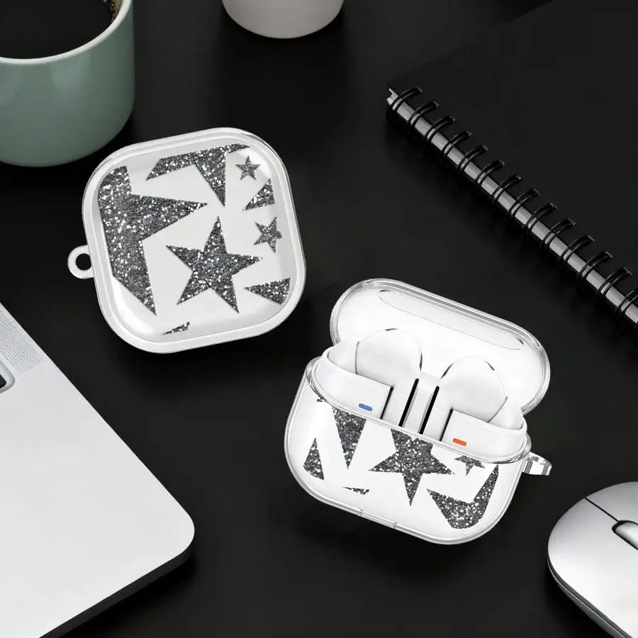 Clear Earphone Cases Cover With Hook Case For Samsung Galaxy Buds 4Pro Live 4 Pro 3 FE 2 2Pro 3Pro Stars Carpet Patterns