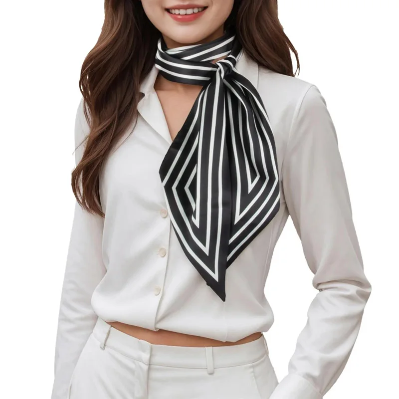Fashion Stripes Hair Ribbon Scarf Women Neck Tie Bag Scarfs Satin Silk Skinny Headscarves Ladies Small Long Scarf Silk Scarf New