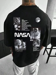 Manfinity Homme Men's Summer Astronaut Pattern Printed Round Neck Casual Short Sleeve T-shirt with Slogan, Suitable for Friends