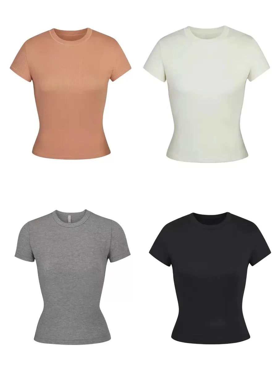 Kim new pure short-sleeved T-shirt women's solid color round neck base shirt slimming inside with shapeing top cotton summer