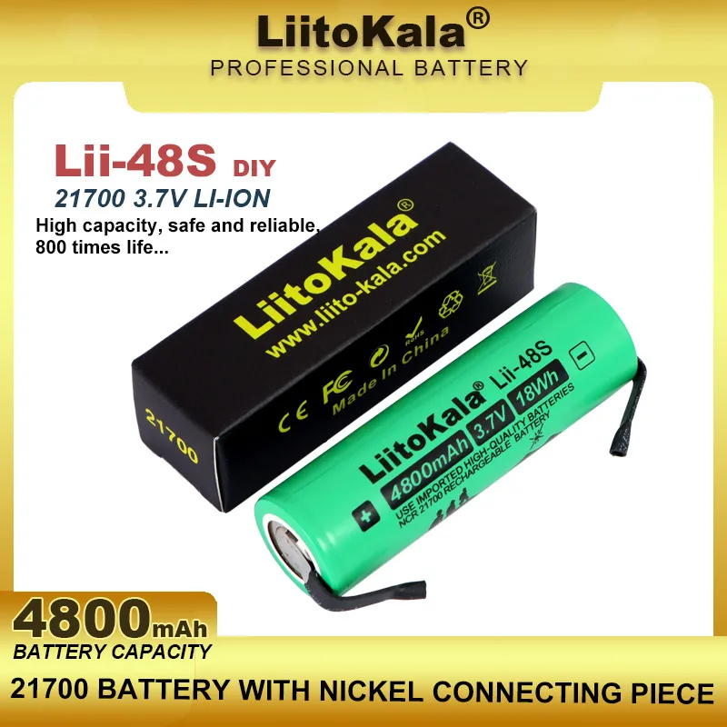 LiitoKala 3.7V Lii-48S 4800mAh li-lon Rechargeable Battery 9.6A Power 2C Rate Discharge Ternary Lithium Batteries+Nickel sheets