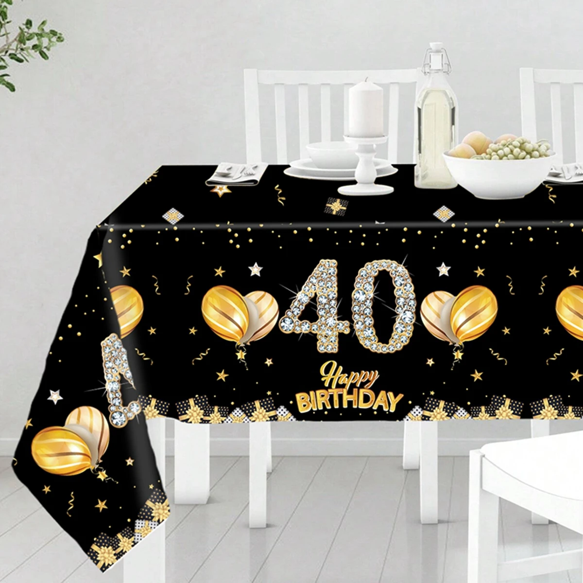Gold Black Birthday Table Cloth Happy 21 30 40 50 60Years Old Adult Birthday Party Supplies Gold Glitter Tablecloth Decoration