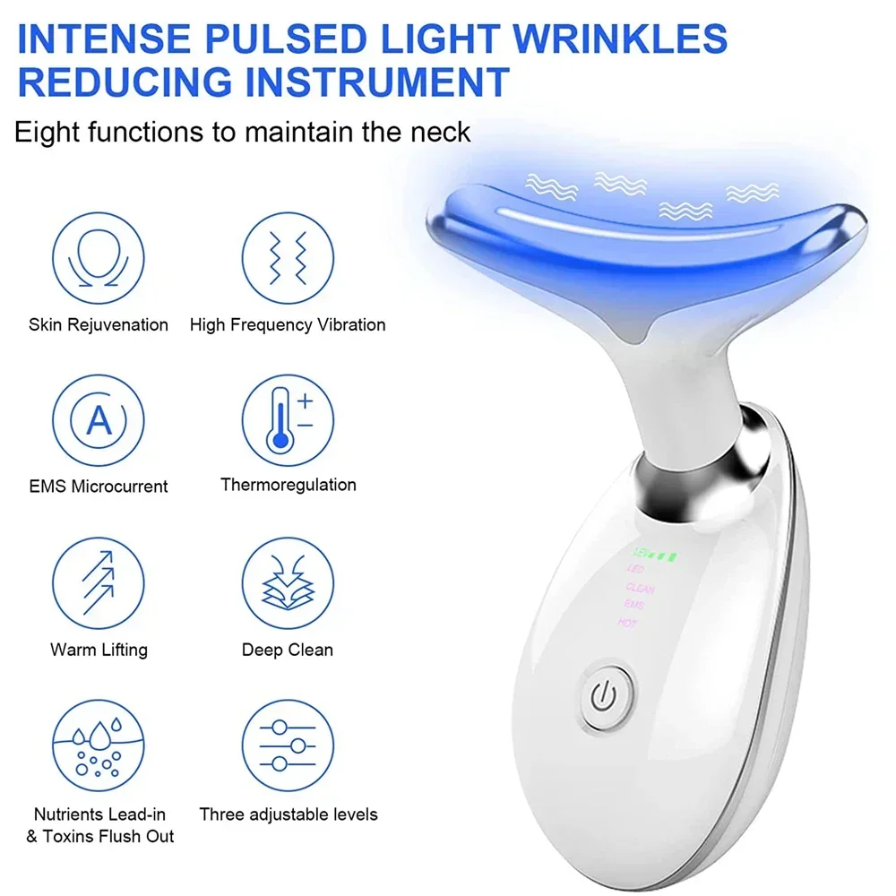 ปรับปรุงสีผิว Anti-Wrinkle Face & Neck Lifting Massager กระชับสัดส่วนแบบพกพาไฟฟ้า LED Microcurrent Vibrating เครื่องนวดคอ