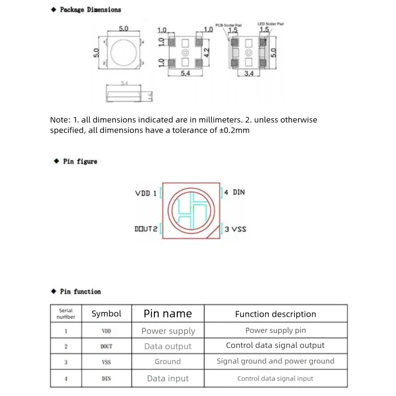 100PCS WS2812B - Built-in IC - 5050 - 4-Pin RGB LED Full-Color IC Chip Surface Mount Programmable Color-Changing LED Bead