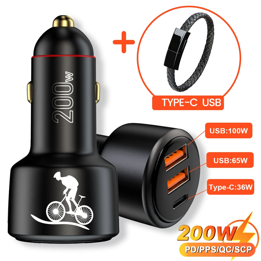 EONLINE 3D 200W USB PD Car Charger Super Fast Charger 100W 65W SuperCharge QC3.0 for Honor Xiaomi Vivo Huawei iPhone ONEPLUG