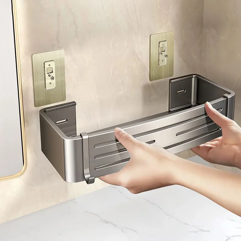 Badezimmerregal, Toilettenraum, Aluminium, ohne Bohren, Hängeregal, Badezimmerzubehör, Duschregal, Aufbewahrungsorganisator, zum Aufhängen an der Wand