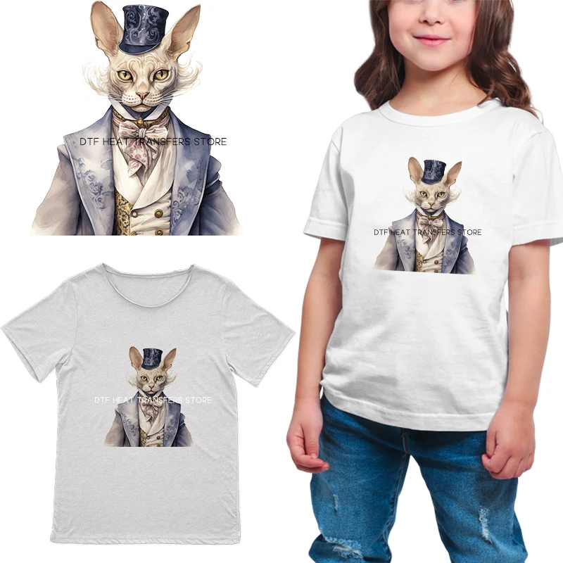 Vintage Victorian Gentleman Cat Pattern Iron On Patch Heat Transfer On Clothes DTF  Iron on transfer Heat Transfer On Clothes