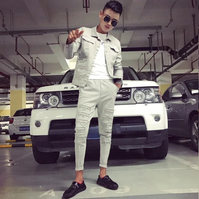 

Spring 2025 Men's Slim Fit Jeans Jaet And Pants Set Casual Sportswear Two-Piece Suit for Youth Dync And Socle