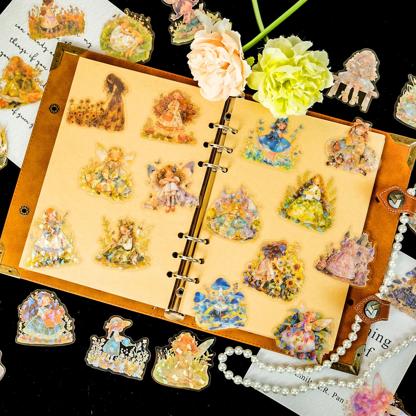 30Pcs Fairy Tale Forest Stickers, PET Gold Foil Waterproof Transparent Decals for DIY Journal & Scrapbook