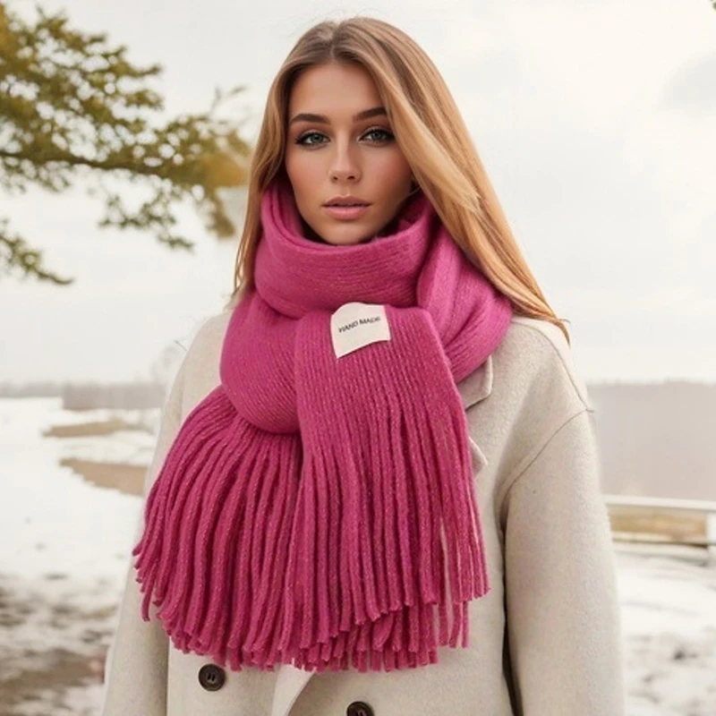 Winter Thick Pashmina Warm Shawl Wrap Tassel Fashion Solid Blanket Fashion Cashmere Scarf Women Neckerchief Poncho Stoles