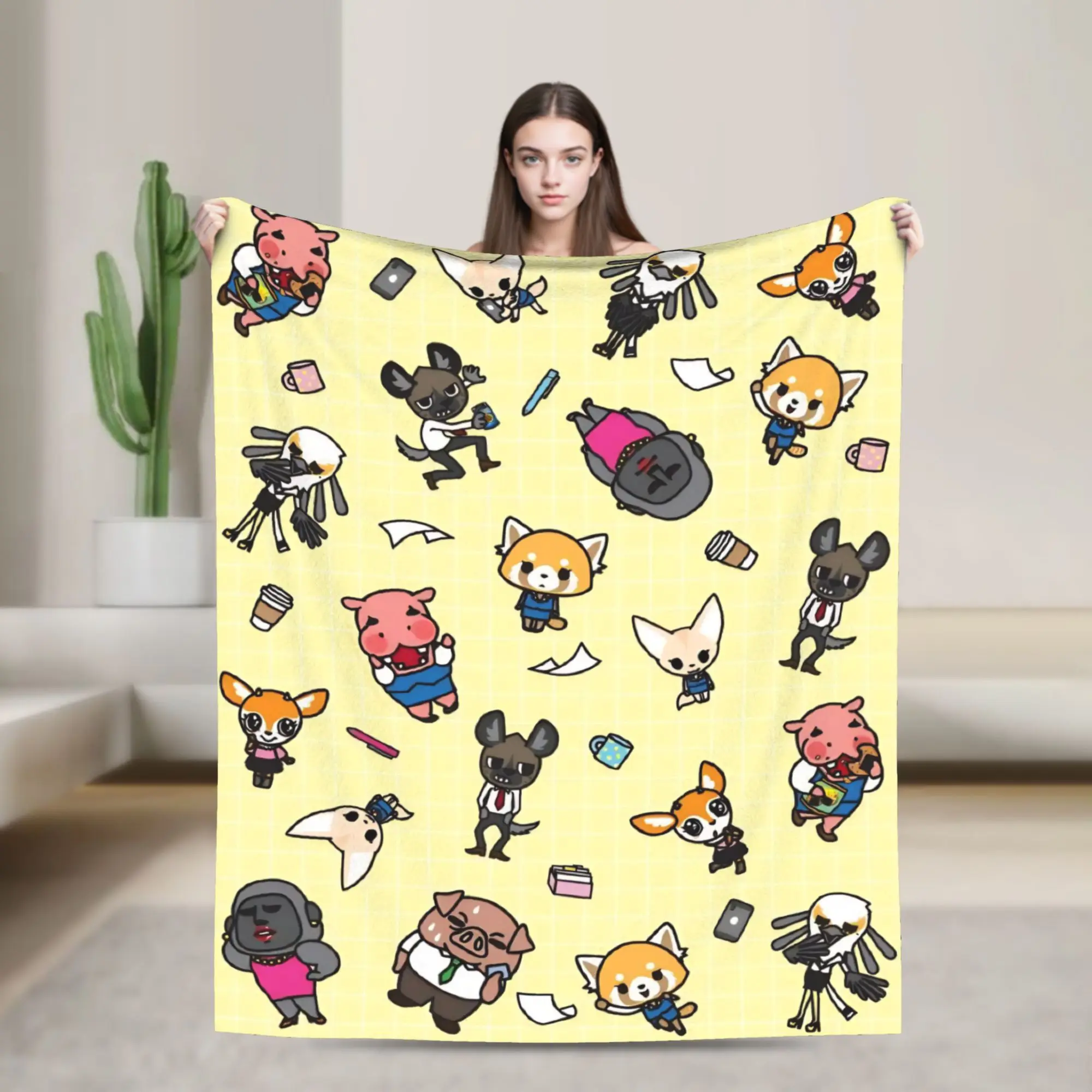 Aggretsuko Fleece Throw Blankets Retsuko Anime Blanket for Sofa Office Warm Bed Rug