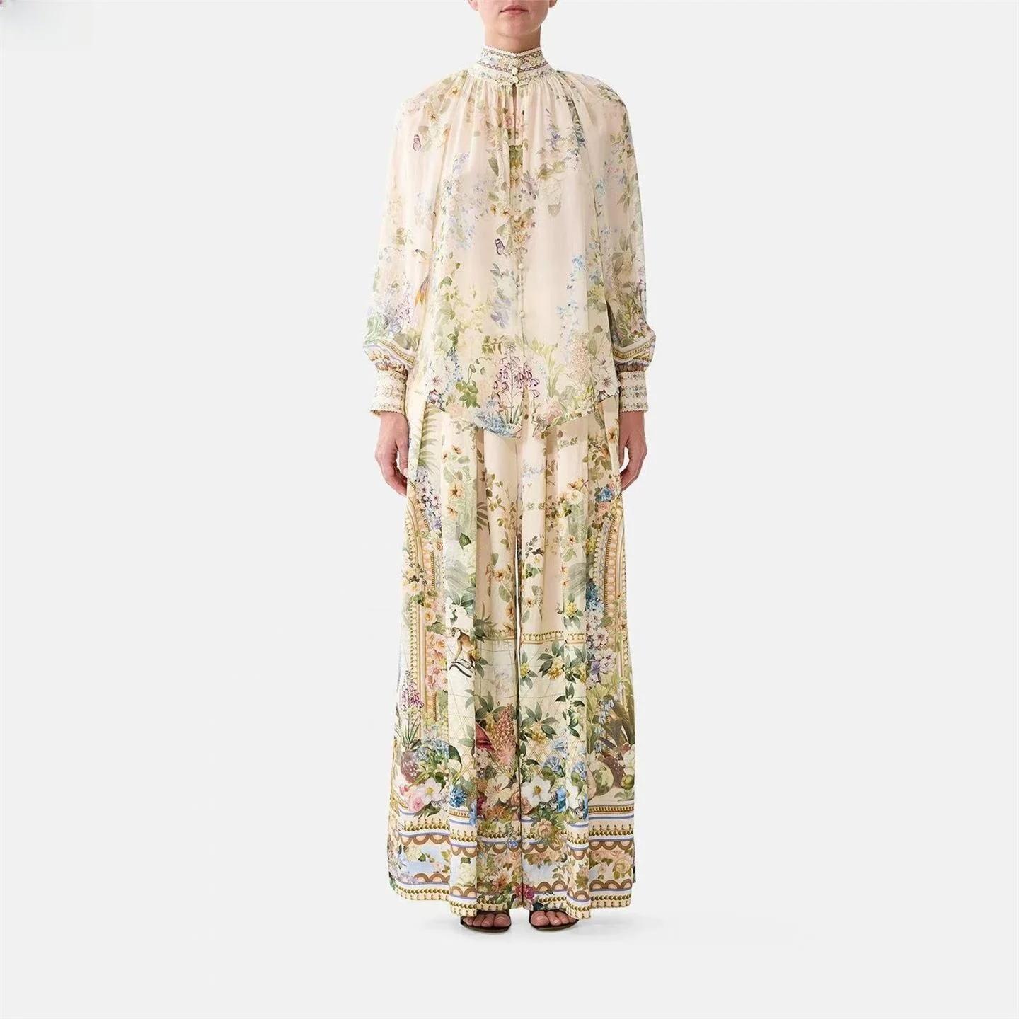 Casual Vacation Women's Cardigan Set Retro Court Style Long Sleeve Floral Print Three Piece Suit for Office And Everyday Wear