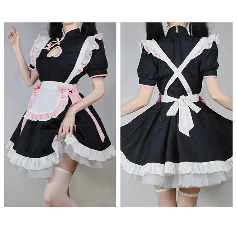 Un Anime Lolita Cinese Cheongsam Vestito Dolce Rosa Kawaii Cameriera Costume Cosplay Festa di Scena Cameriera Cameriera Gioco di Ruolo Gatto Ragazza Unifo