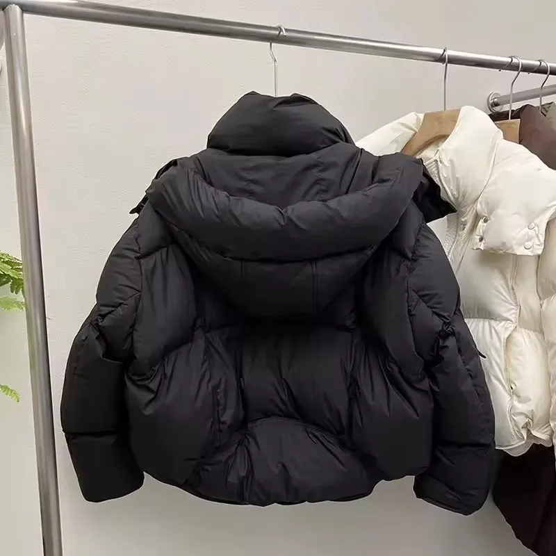 FashionSolid أسفل سترة منتفخة للنساء شتاء جديد مقنعين الدافئة أسفل الثلوج ارتداء معاطف عادية فضفاضة قصيرة سميكة أبلى