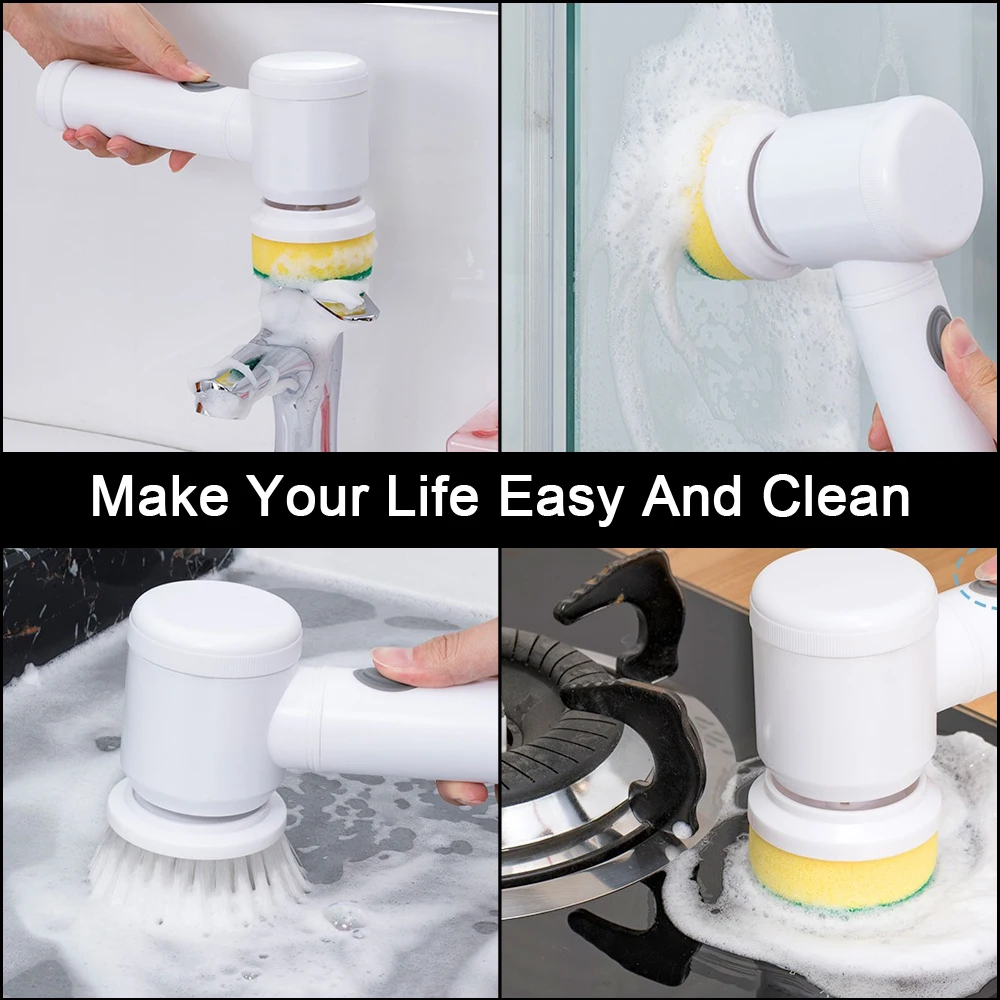 Cleaner Sink USB Type Electric Cleaning Brush Bathtub Brush 5-in-1 Bathroom Wash Brush Kitchen Cleaning Tool Handheld