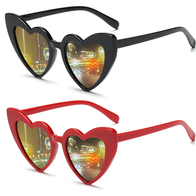 Women Fashion Heart Shaped Effects Glasses Watch The Lights Change To Heart Shape At Night Diffraction Glasses Female Sunglasses