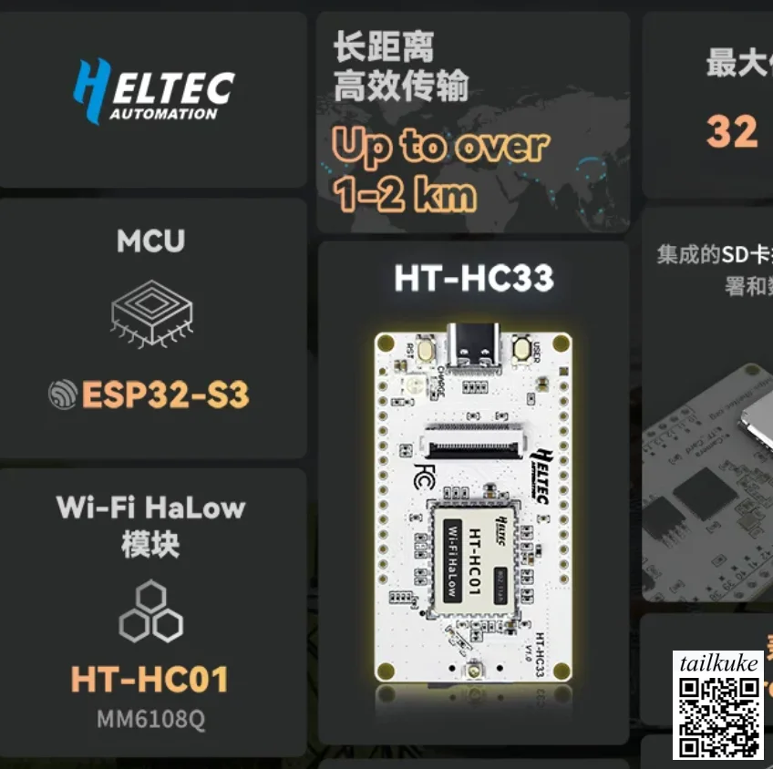 Development Test Board (WiFi + Bluetooth, WiFi HaLow, ESP32-S3, 2MP Camera Module HC33)